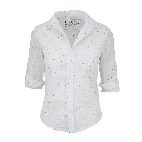 Frank Eileen Crinkle Barry Shirt White Red Blue Heart Cotton Button Down Top Xl